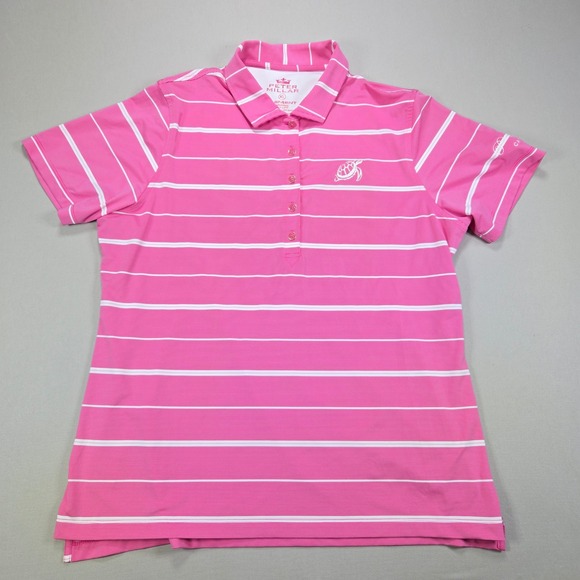 Peter Millar Tops - Peter Millar Polo Shirt Element Striped Performance Pink Sands Womens XL